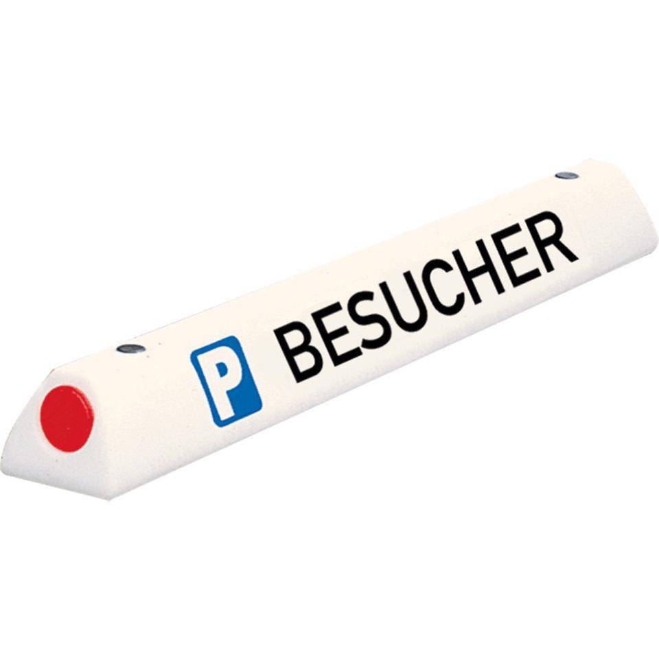 Parkplatzbegrenzung BESUCHER, mit 2 roten Reflektoren, weiß, 900x100x90mm