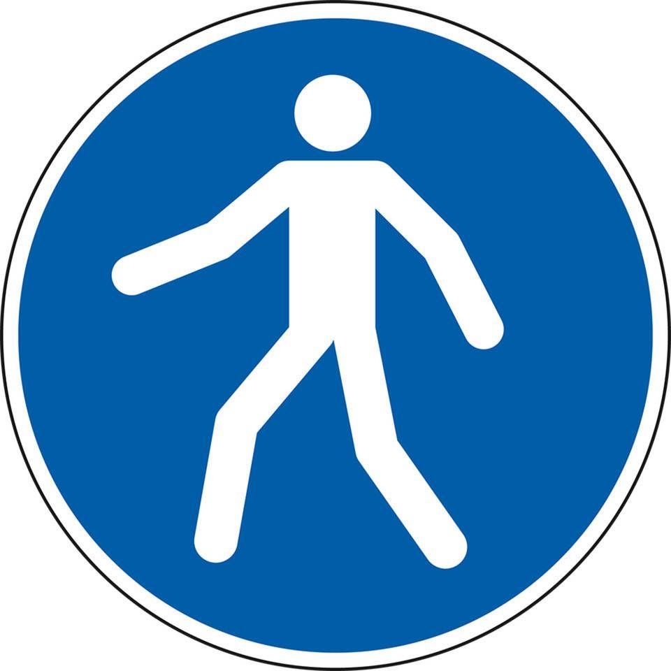 Gebotsschild Fußgängerweg benutzen, Folie, selbstklebend, Ø 300mm, ASR A1.3, DIN EN ISO 7010 M024