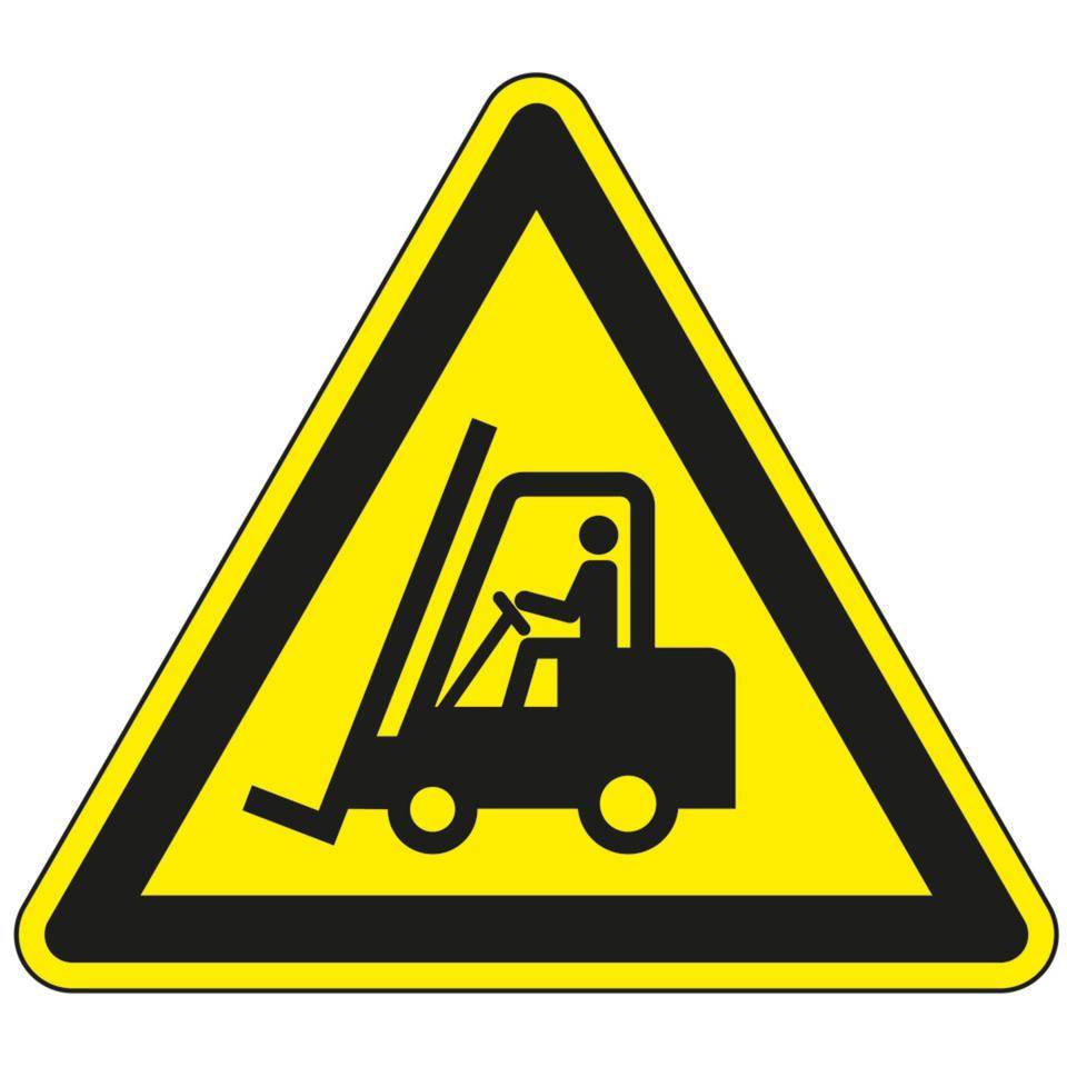 Warnschild Warnung vor Flurförderzeugen, ASR/ISO, Kunststoff, SL100mm