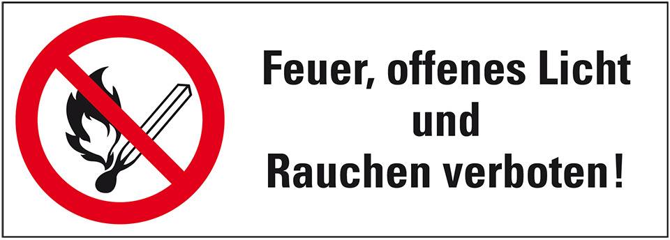 Verbots-Kombischild Feuer, offenes Licht.., praxisbewährt, Folie, selbstklebend, 210x74mm, BGV A8