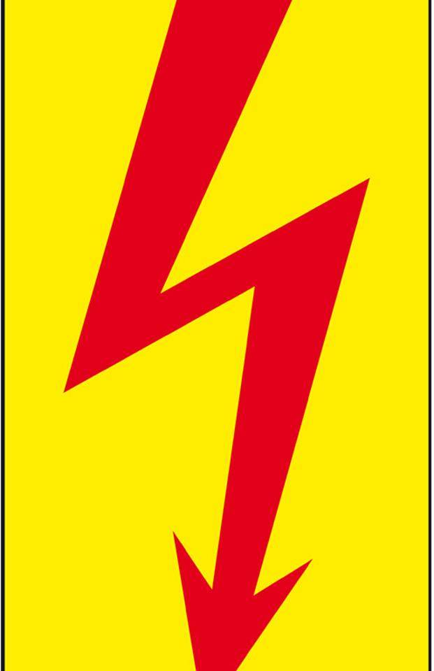 Warnschild Blitzpfeil, praxisbewährt, rot, Folie, selbstklebend,50x100mm
