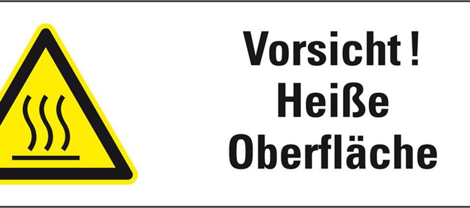 Warn-Kombischild Vorsicht Heiße Oberfläche, Folie, selbstklebend, 210x74mm