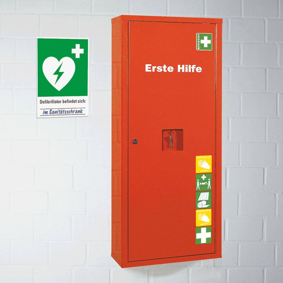 Rettungs-Kombischild Defibrillator befindet sich, Kunststoff, 300x400mm, ASR A1.3, DIN EN ISO 7010 E010 und D-E017