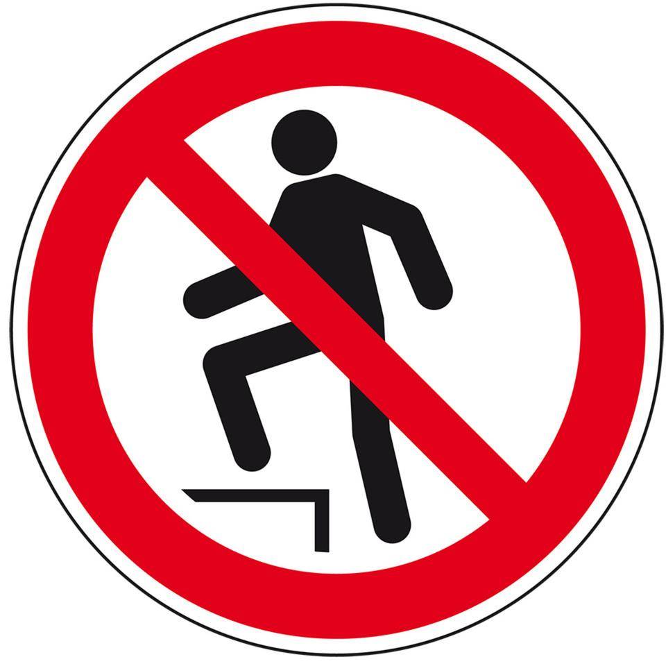 Verbotsschild Aufsteigen verboten, Folie, selbstklebend, Ø 100mm, DIN EN ISO 7010 P019