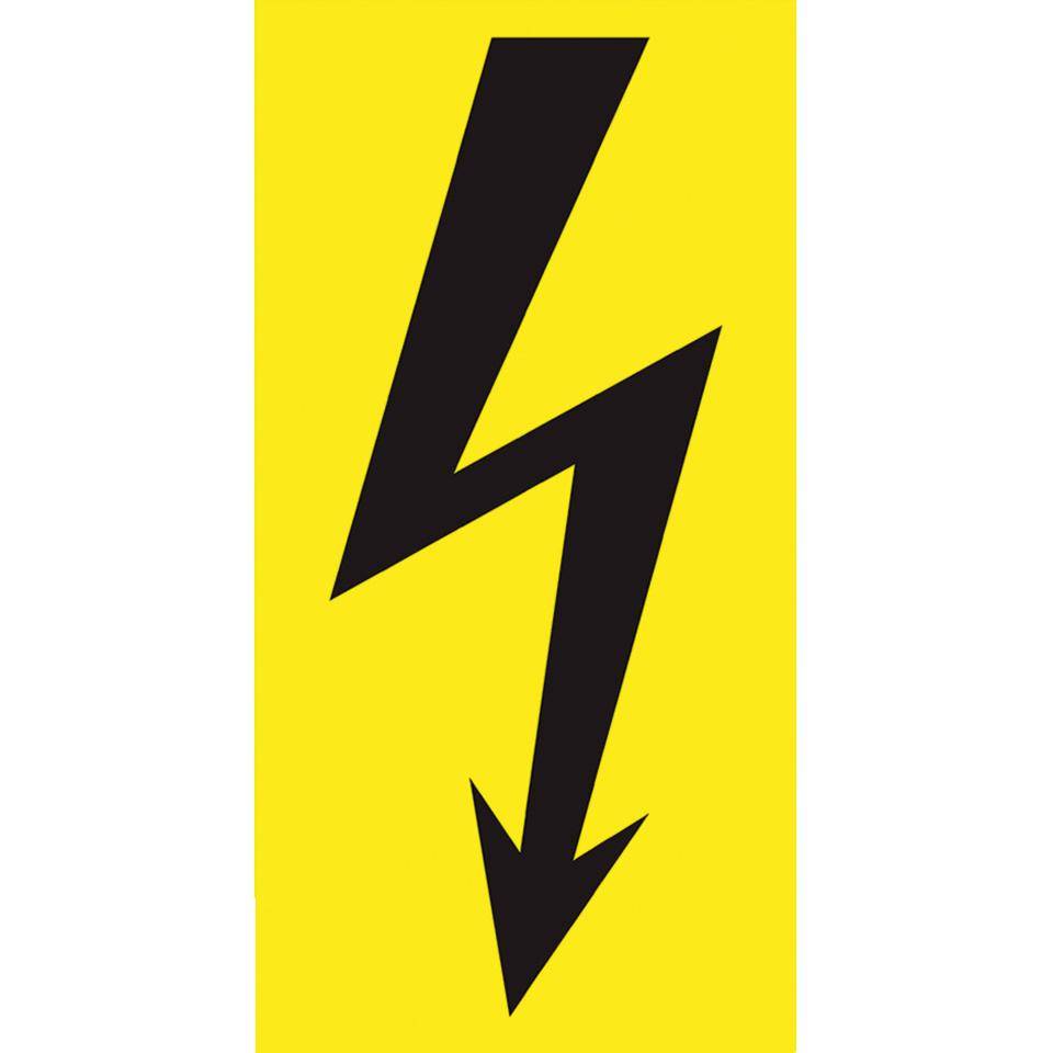 Warnschild Blitzpfeil, praxisbewährt, schwarz, Folie, selbstklebend, 50x100mm