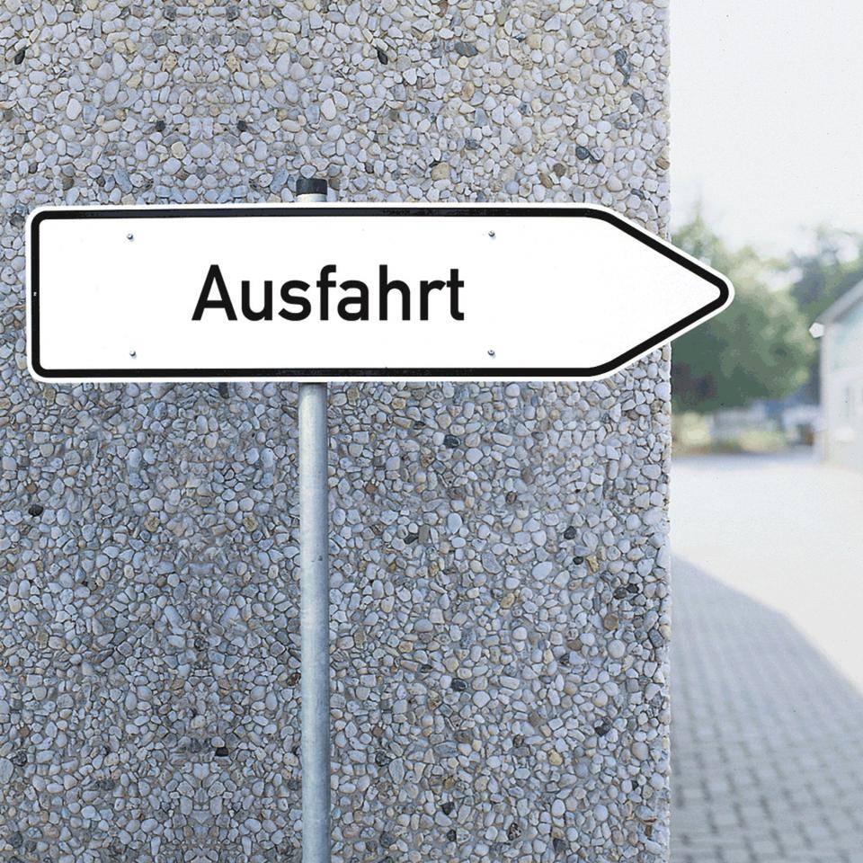 Wegweiser Ausfahrt, rechtsweisend, Aluminium RA0, reflektierend,1400x350mm, DIN 67520
