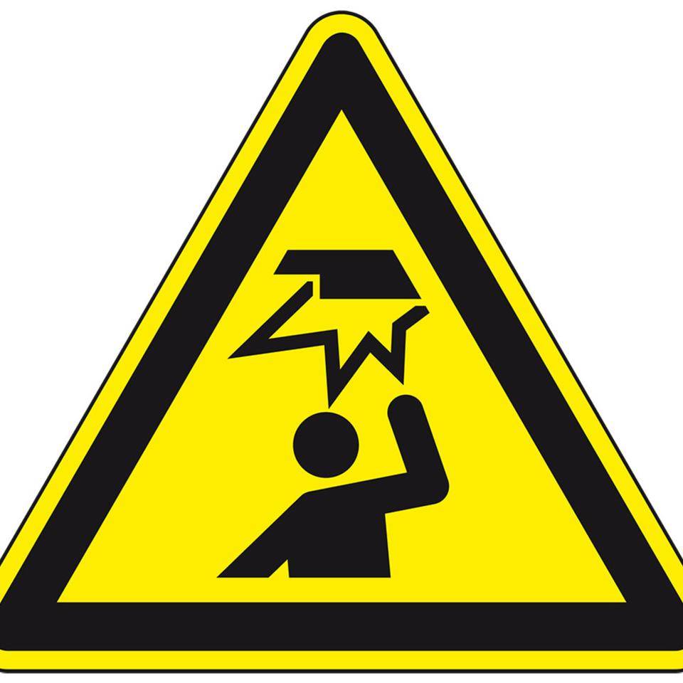 Warnschild Warnung vor Hindernissen im Kopfbereich, Folie, selbstklebend, SL100mm, DIN EN ISO 7010 W020