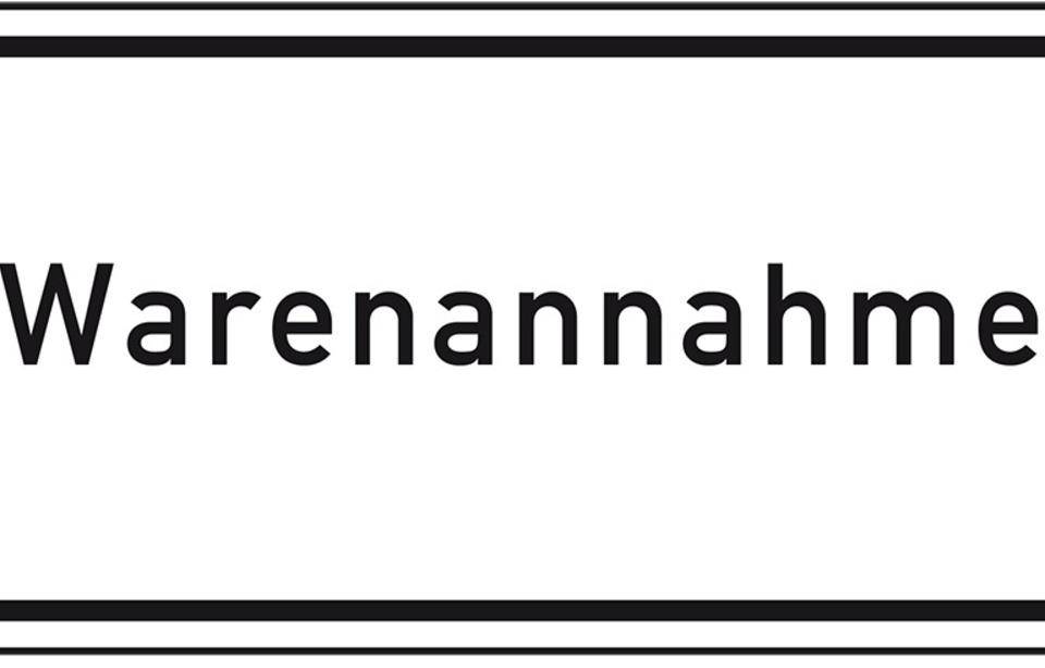 Hinweisschild Warenannahme, Aluminium RA0, reflektierend, 600x330mm, DIN 67520