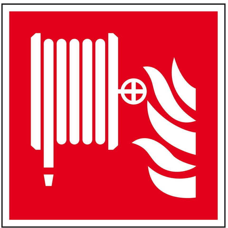 Brandschutzzeichen Löschschlauch, Folie, selbstklebend, 200x200mm, ASR A1.3, DIN EN ISO 7010 F002