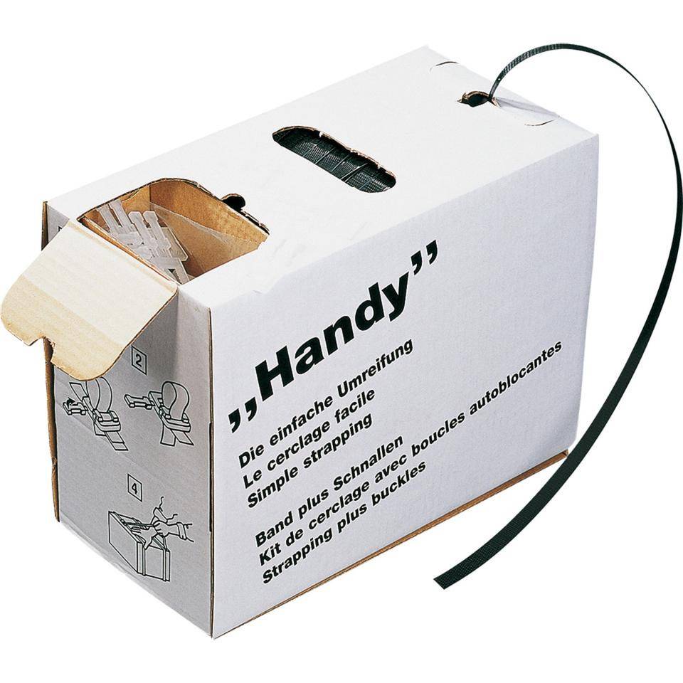 Umreifungsband Handy, im Spenderkarton, Polypropylen, 200 Verschlussschnallen, 600 m