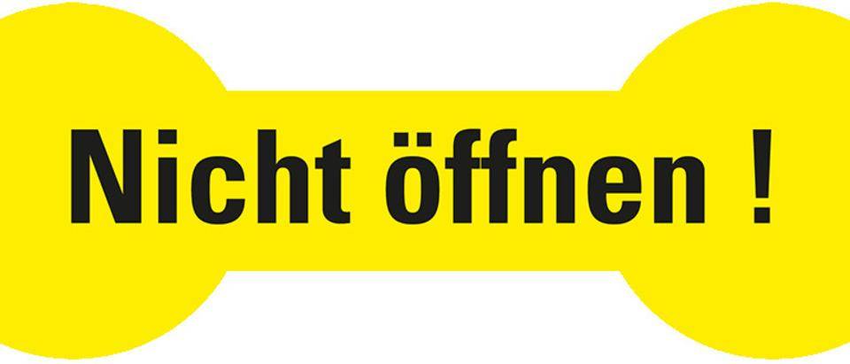 Sicherheitssiegel Nicht öffnen!, RoHS-konform, gelb, Haftpapier,20x60mm, 12/Bogen