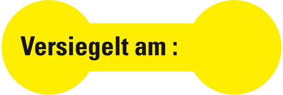 Sicherheitssiegel Versiegelt am:..., RoHS-konform, gelb, Haftpapier, 60x20mm, 12/Bogen