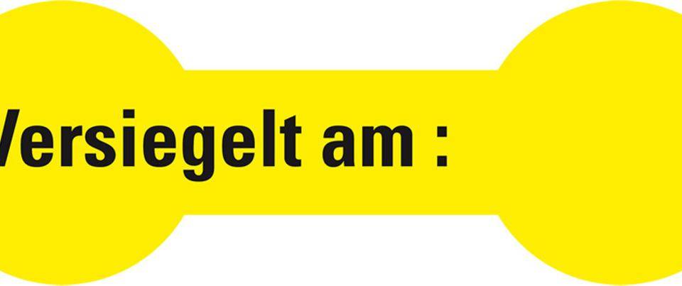 Sicherheitssiegel Versiegelt am:..., RoHS-konform, gelb, Haftpapier, 60x20mm, 12/Bogen