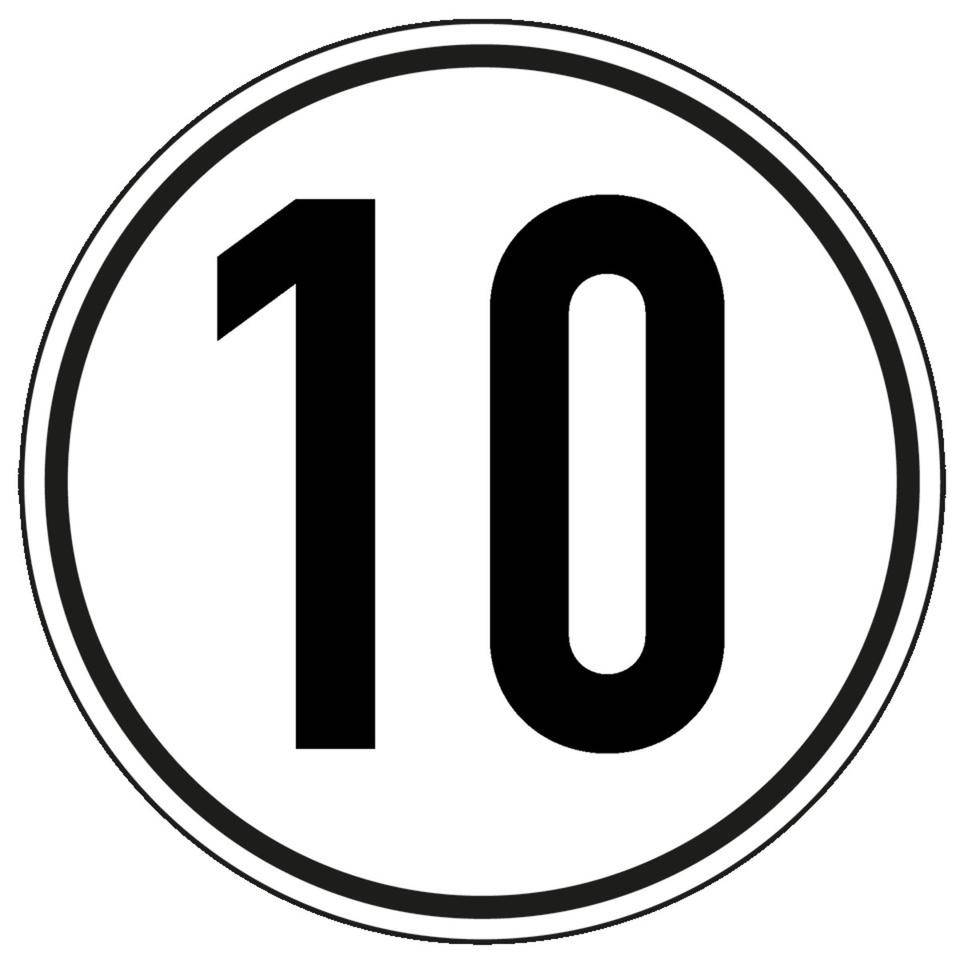 Geschwindigkeits-Schild 10 km/h, StVZO § 58, Folie, selbstklebend, Ø 200mm
