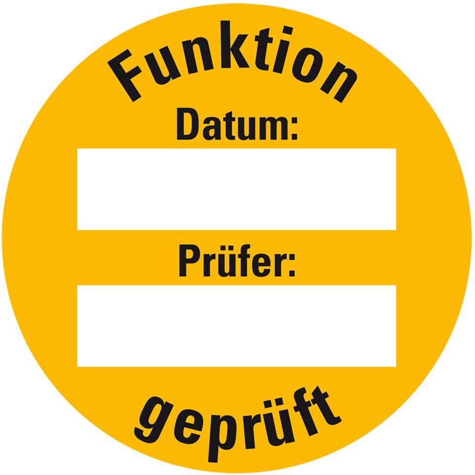 Prüfplakette Funktion geprüft, gelb, Folie, ablösbar, Ø 30mm, 18/Bogen