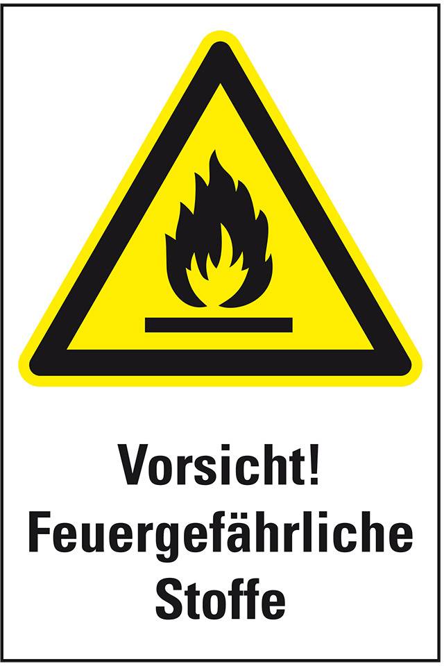 Warn-Kombischild Vorsicht! Feuergefährliche Stoffe, Folie, 200x300mm, ASR A1.3, DIN EN ISO 7010 W021