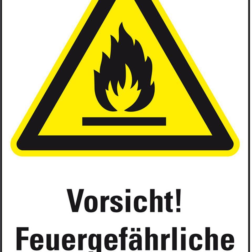 Warn-Kombischild Vorsicht!Feuergefährliche Stoffe, Kunststoff, 200x300mm, ASR A1.3, DIN EN ISO 7010 W021