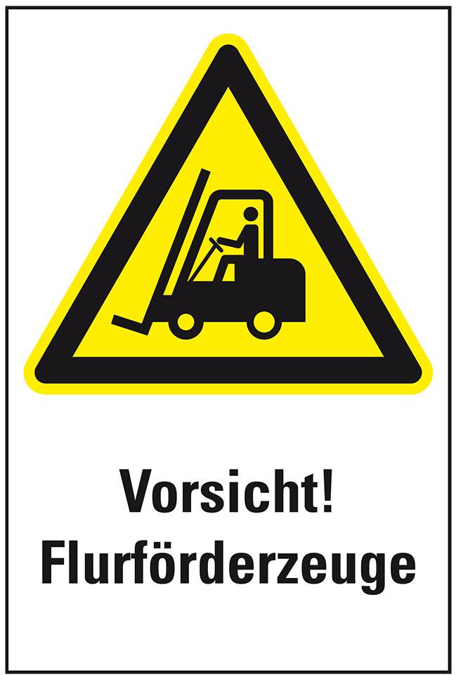 Warn-Kombischild Vorsicht!Flurförderzeuge, Kunststoff, 200x300mm, ASR A1.3, DIN EN ISO 7010 W014