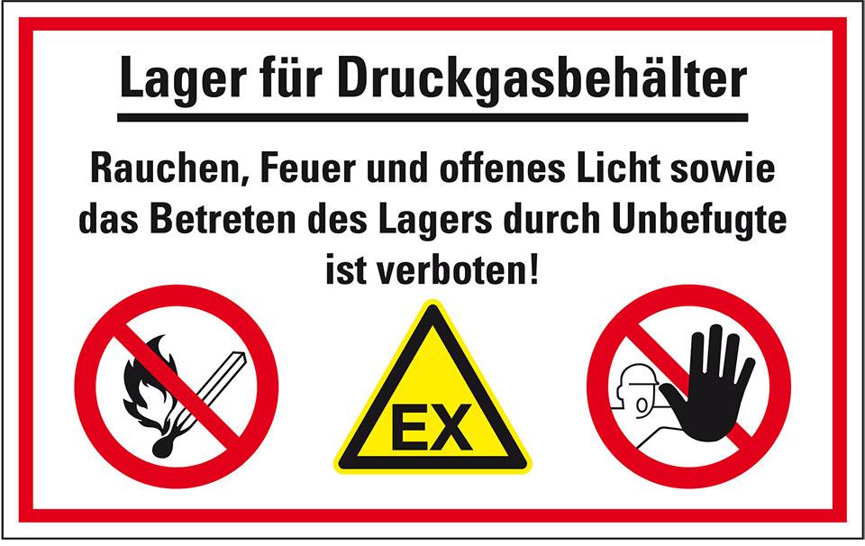 Hinweis-Kombischild Lager für Druckgasbehälter...! Kunststoff, 300x200mm