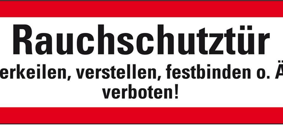 Feuerwehrschild Rauchschutztür verkeilen, ..., Folie, selbstklebend, 210x74mm, DIN 4066