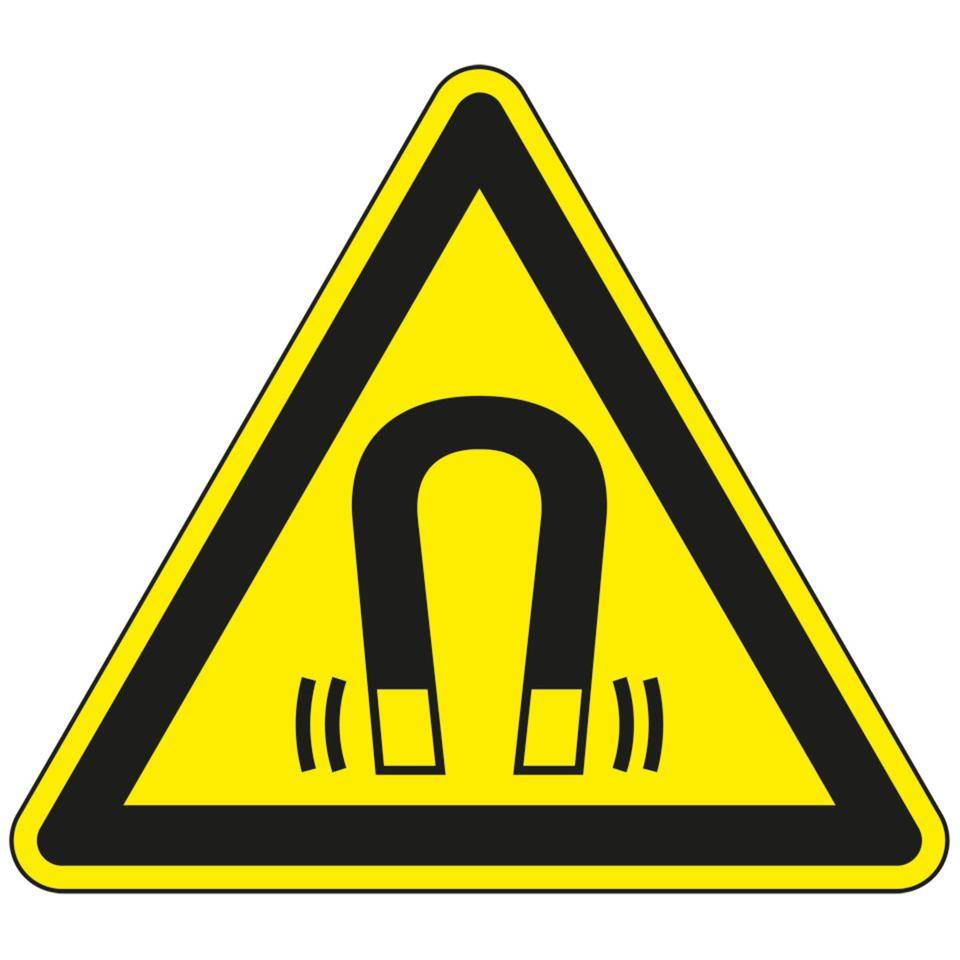 Warnschild Warnung vor magnetischem Feld, Folie, selbstklebend, SL 200mm, ASR A1.3, DIN EN ISO 7010 W006