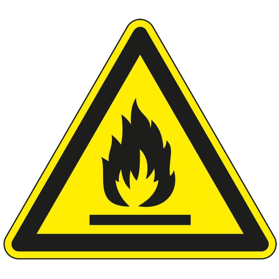 Warnschild Warnung vor feuergefährlichen Stoffen, Folie, SL 50mm, 10/Bogen, ASR A1.3, DIN EN ISO 7010 W021
