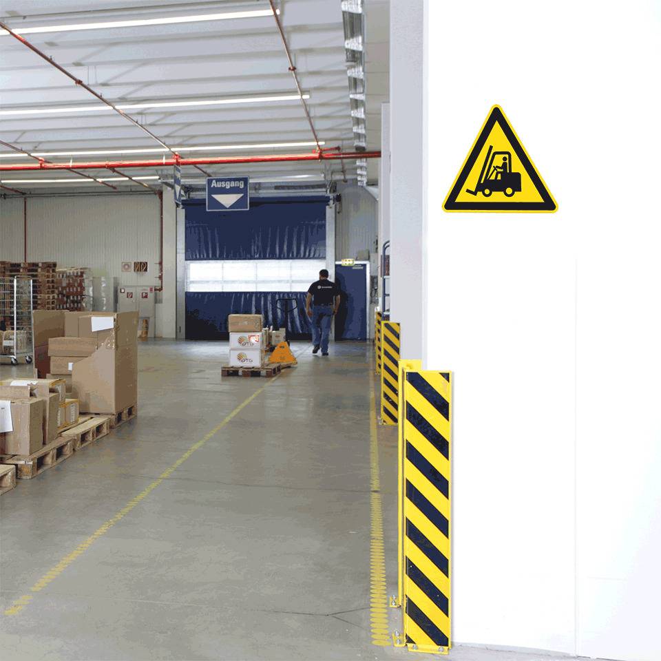 Warnschild Warnung vor Flurförderzeugen, ASR/ISO, Aluminium RA0, reflektierend, SL 900mm