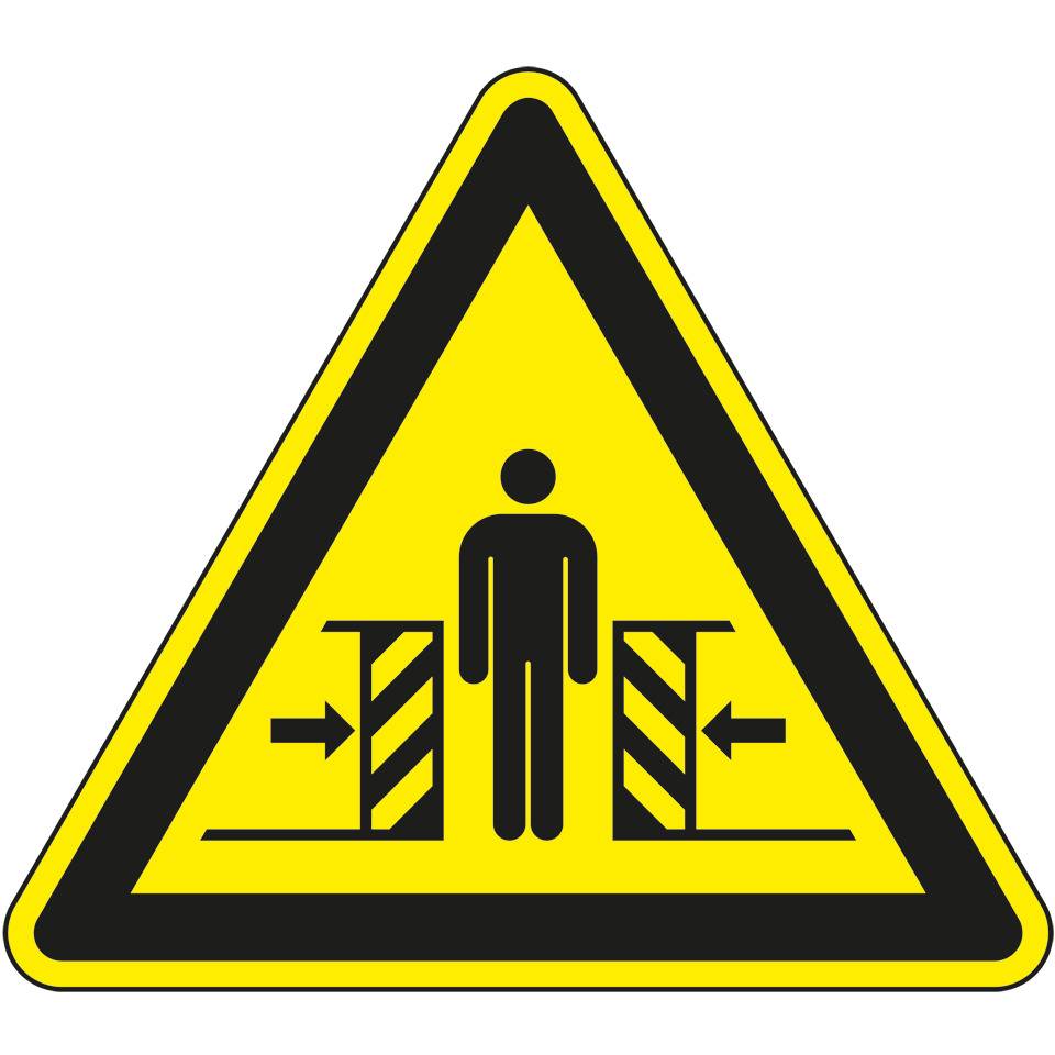Warnschild Warnung vor Quetschgefahr, Folie, selbstklebend, SL 200mm, ASR A1.3, DIN EN ISO 7010 W019