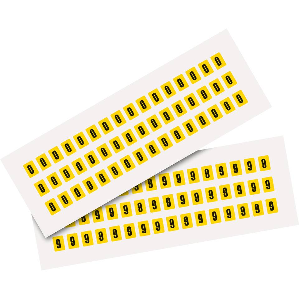 Kombipackung Ziffer 0-9, gelb/schwarz, Folie, SH 8mm, 9,5x13mm, 96 je Ziffer/VE