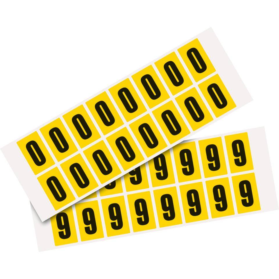 Kombipackung Ziffer 0-9, gelb/schwarz, Folie, SH 25mm, 22x36mm, 32 je Ziffer/VE