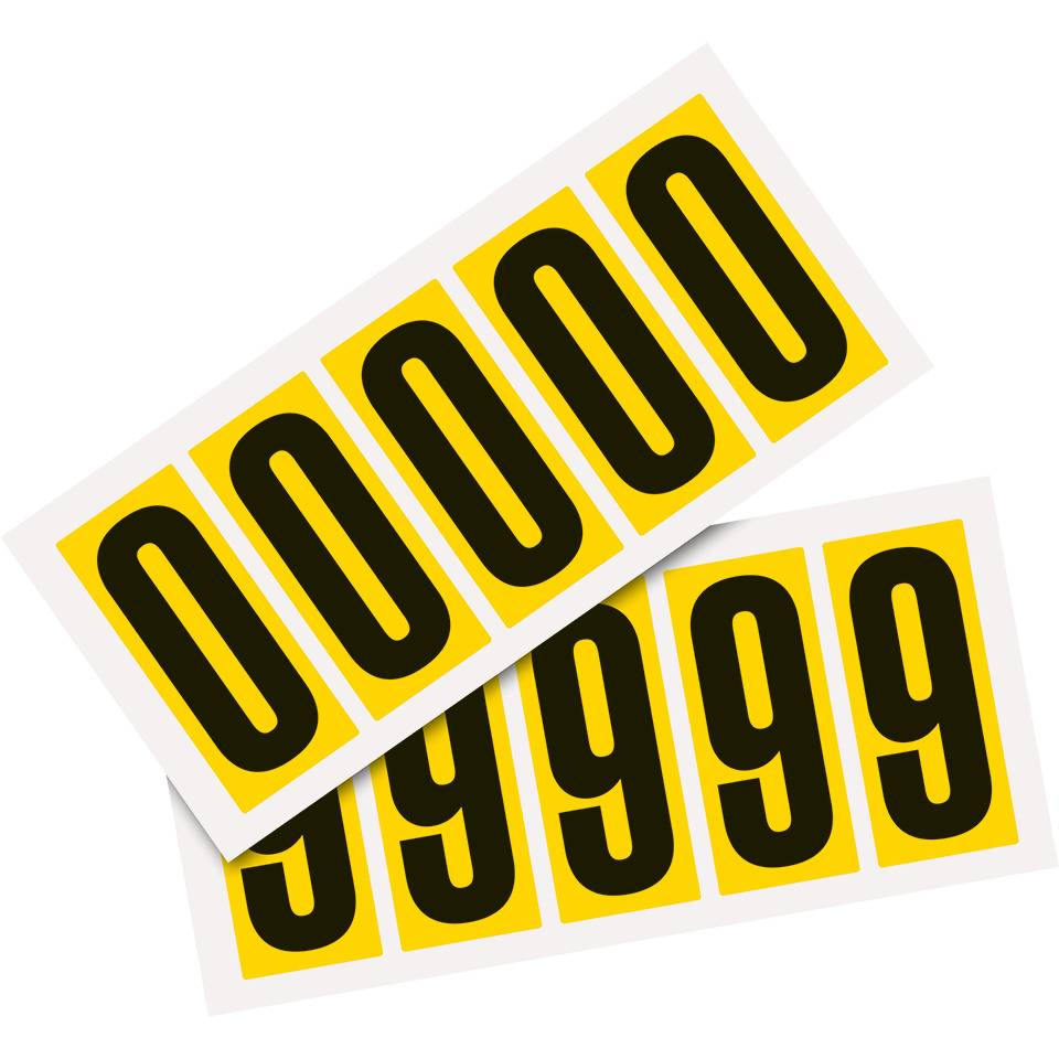 Kombipackung Ziffer 0-9, gelb/schwarz, Folie, SH 75mm, 38x88mm, 10 je Ziffer/VE