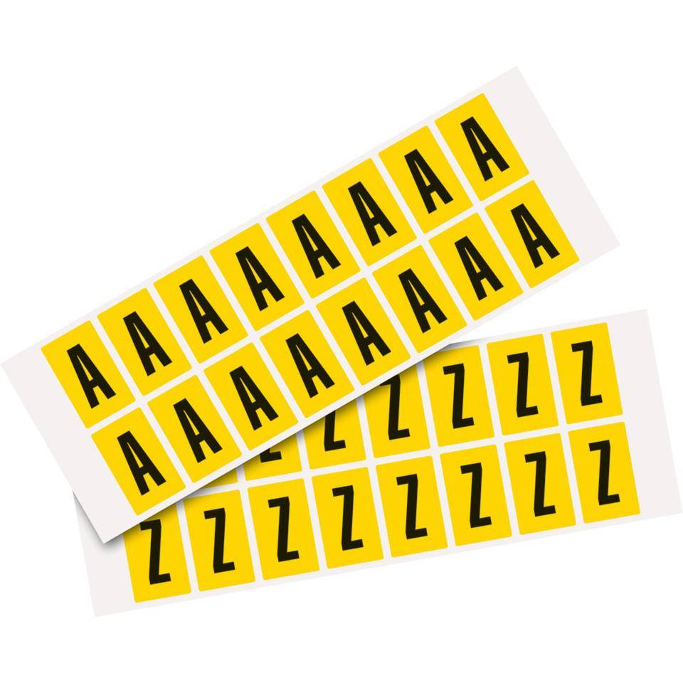 Kombipackung Buchstabe A-Z, gelb/schwarz, Folie, SH 25mm, 22x36mm, 16 je Buchst./VE