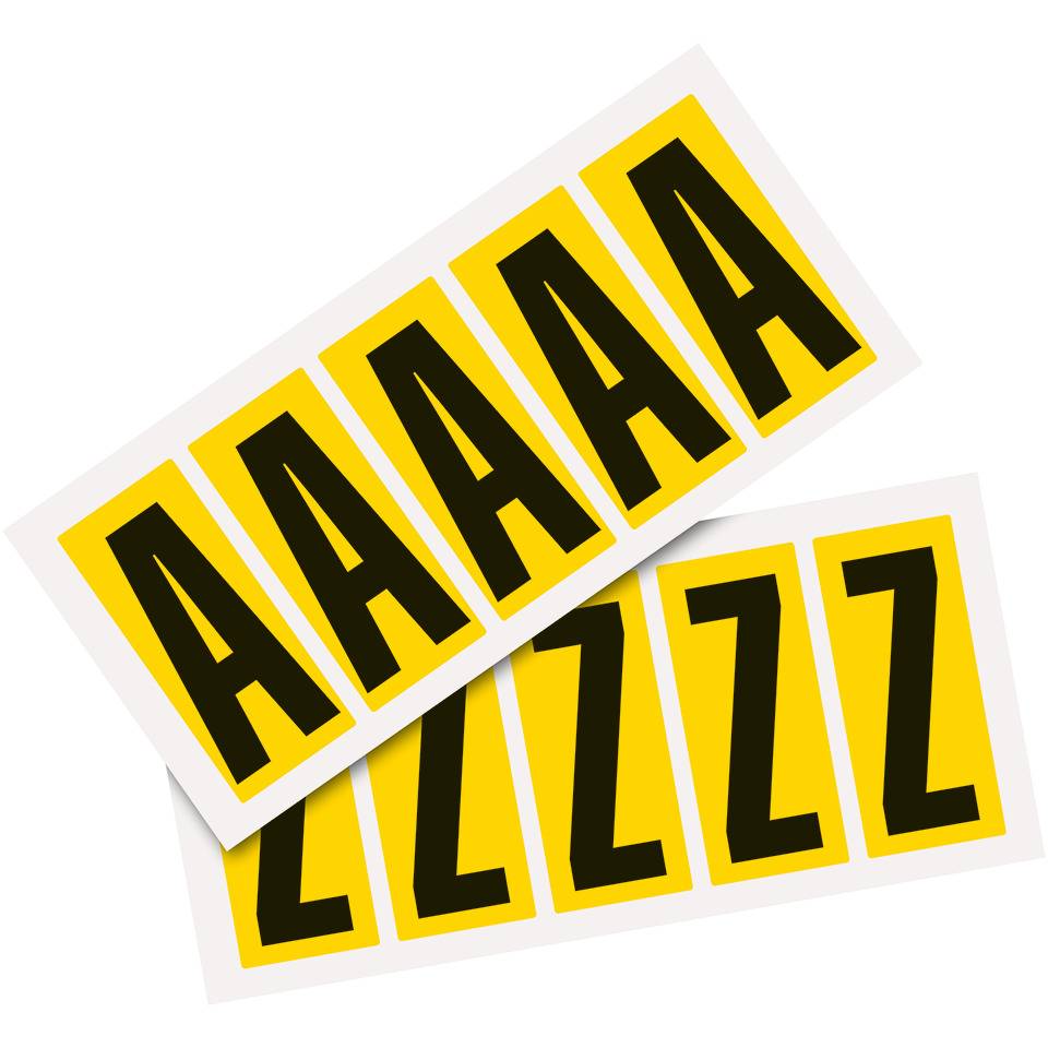 Kombipackung Buchstabe A-Z, gelb/schwarz, Folie, SH 75mm, 38x88mm, 5 je Buchst./VE