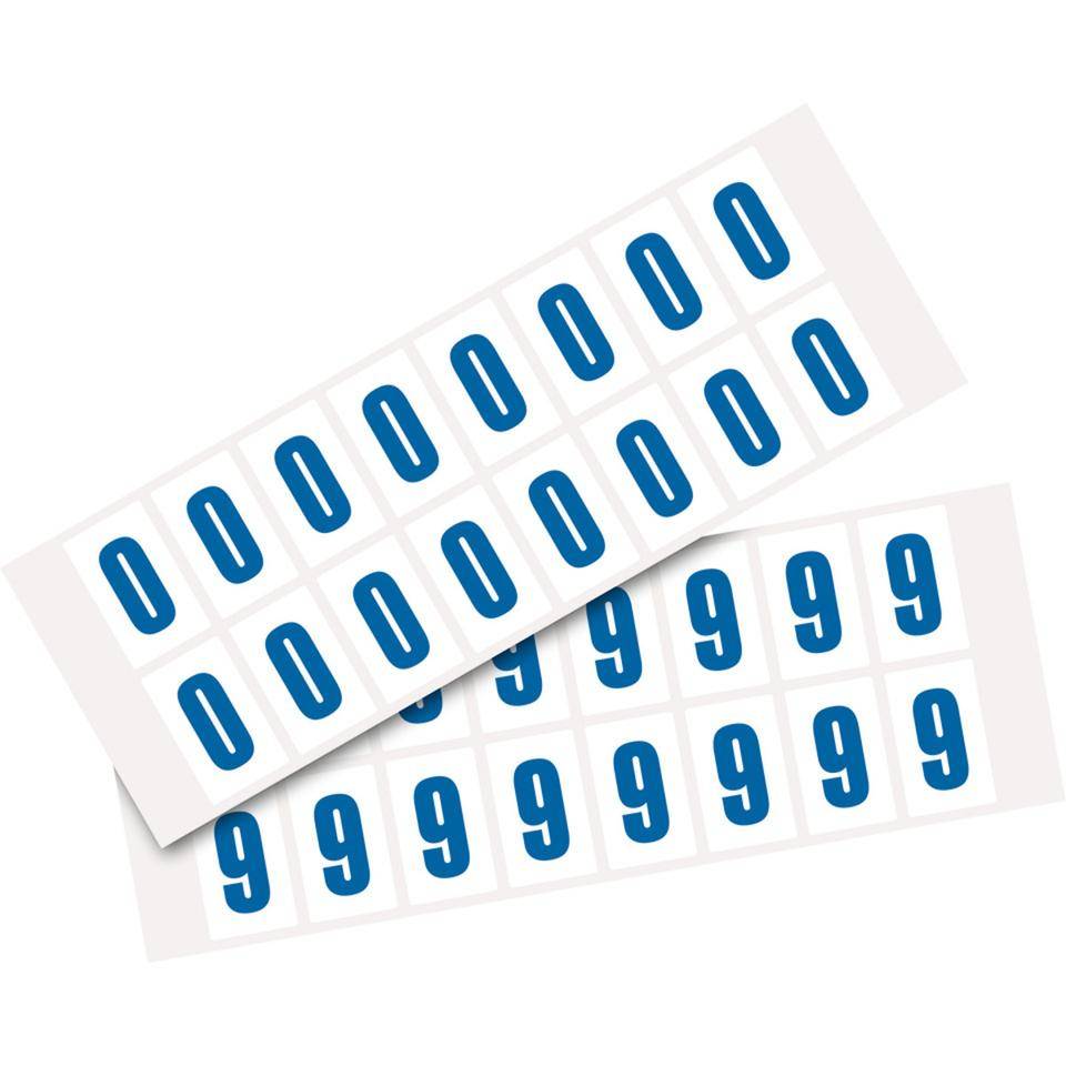 Kombipackung Ziffer 0-9, weiß/blau, Folie, SH 25mm, 22x36mm, 32 je Ziffer/VE