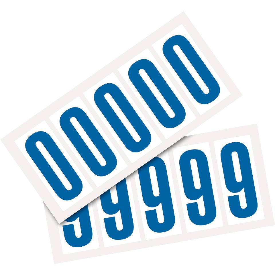 Kombipackung Ziffer 0-9, weiß/blau, Folie, SH 75mm, 38x88mm, 10 je Ziffer/VE