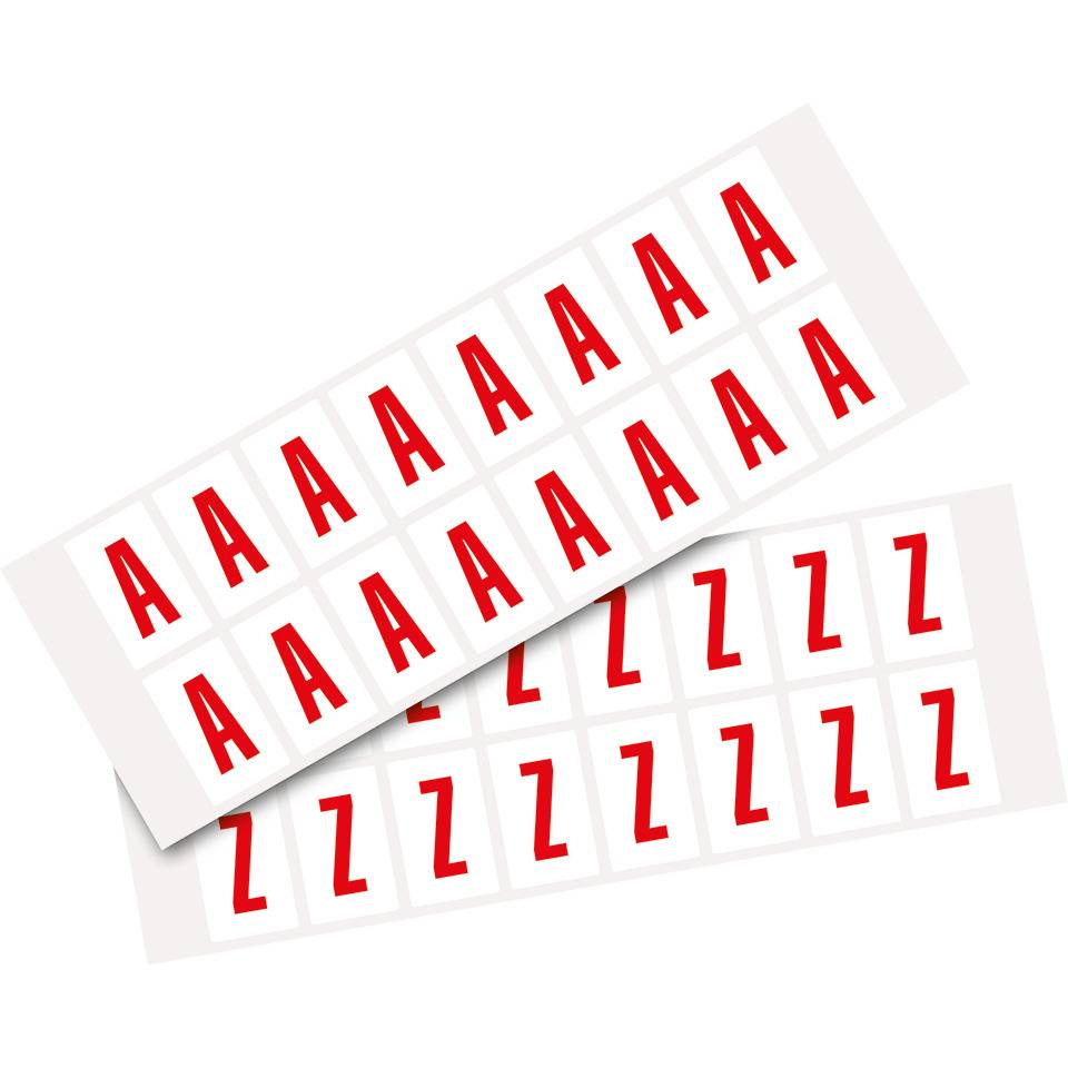 Kombipackung Buchstabe A-Z, weiß/rot, Folie, SH 25mm, 22x36mm, 16 je Buchst./VE