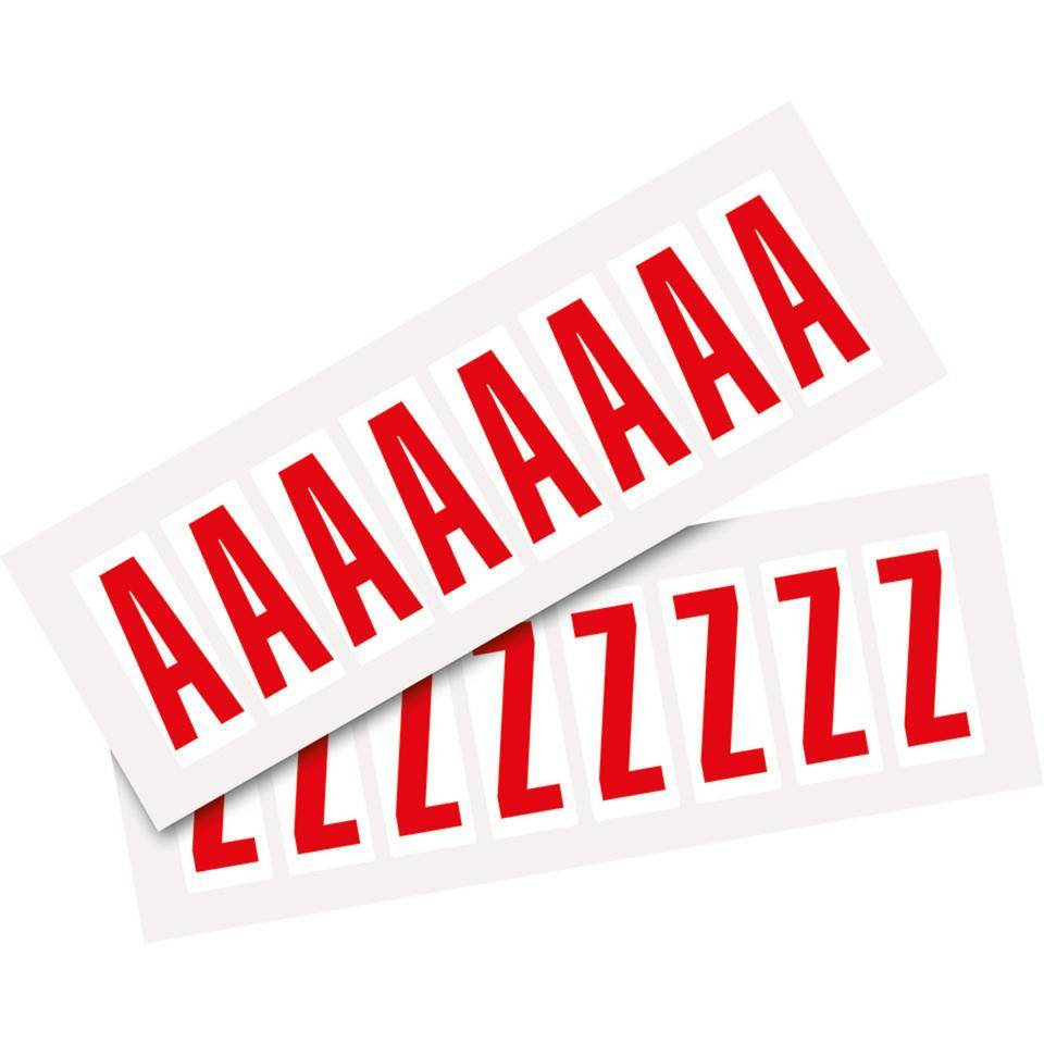 Kombipackung Buchstabe A-Z, weiß/rot, Folie, SH 50mm, 22x57mm, 8je Buchstabe/VE