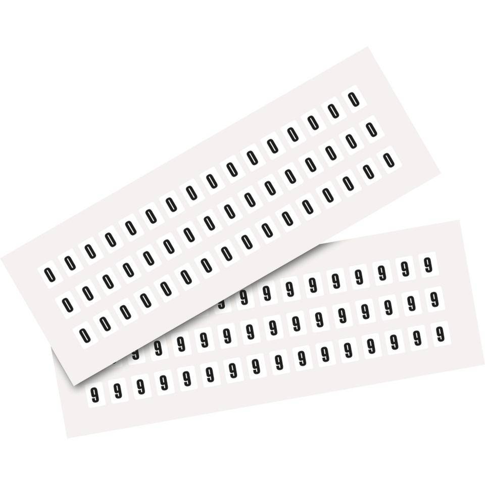 Kombipackung Ziffer 0-9, weiß/schwarz, Folie, SH 8mm, 9,5x13mm, 96 je Ziffer/VE