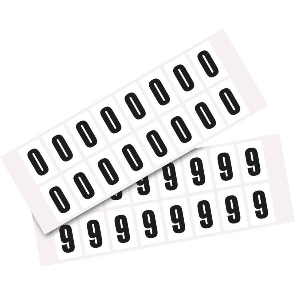 Kombipackung Ziffer 0-9, weiß/schwarz, Folie, SH 25mm, 22x36mm, 32 je Ziffer/VE