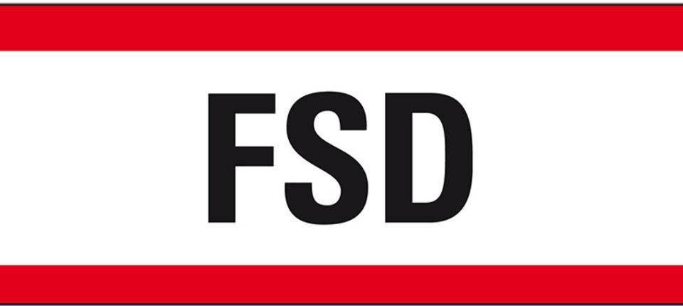 Feuerwehrschild FSD, Folie, selbstklebend, 297x105mm, DIN 4066