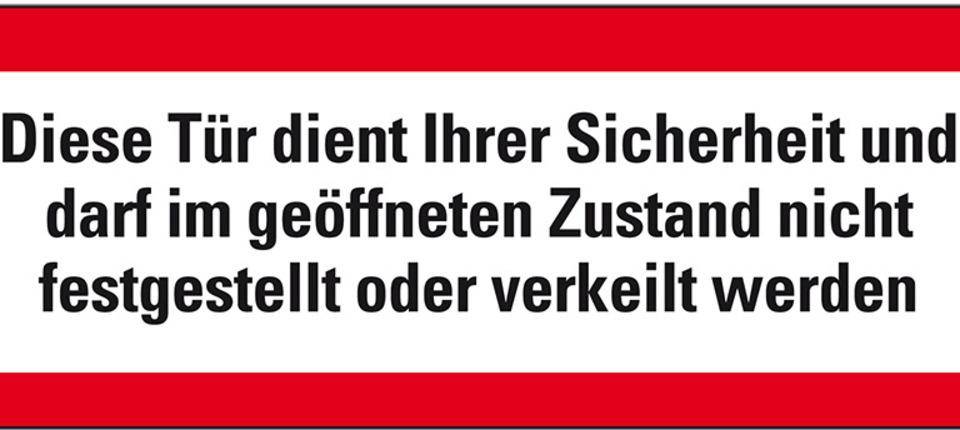 Feuerwehrschild Diese Tür dient Ihrer Sicherh. ..., Folie, selbstklebend, 297x105mm, DIN 4066