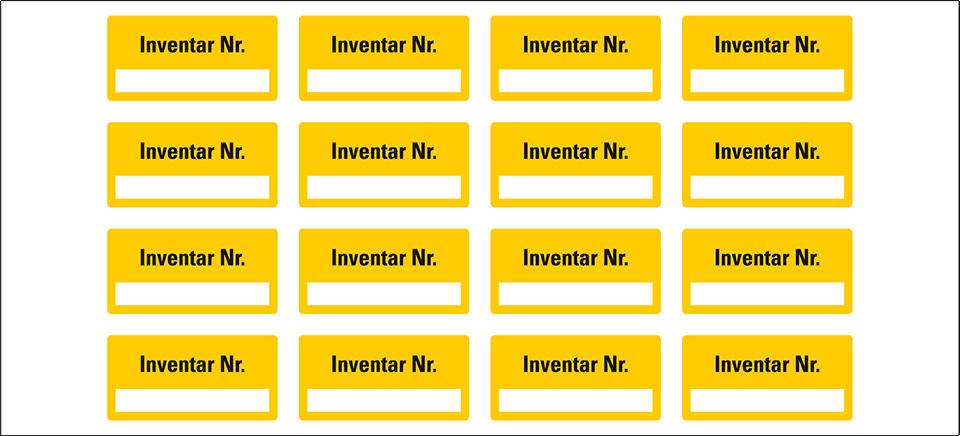 Inventaretikett Inventar-Nr., gelb, Dokumentenfolie, Spezialkleber, 40x20mm, 16/Bogen