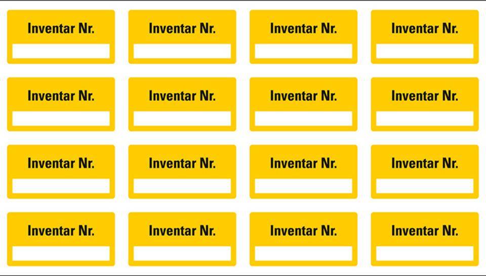Inventaretikett Inventar Nr., einzeilig, gelb, Dokumentenfolie, 40x20mm, 16/Bogen