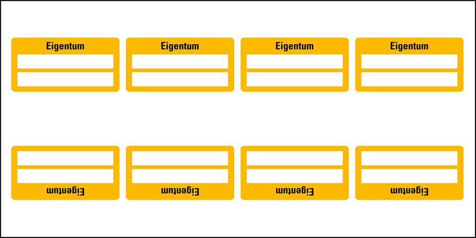 Inventaretikett Eigentum, gelb, Dokumentenfolie, selbstklebend, 60x30mm, 9/Bogen