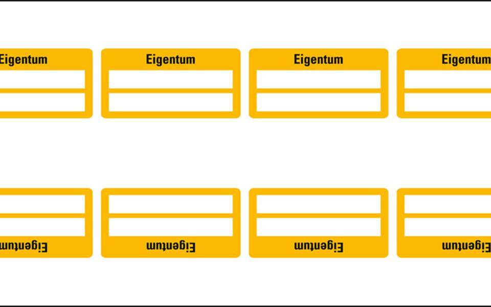 Inventaretikett Eigentum, gelb, Dokumentenfolie, selbstklebend, 60x30mm, 9/Bogen