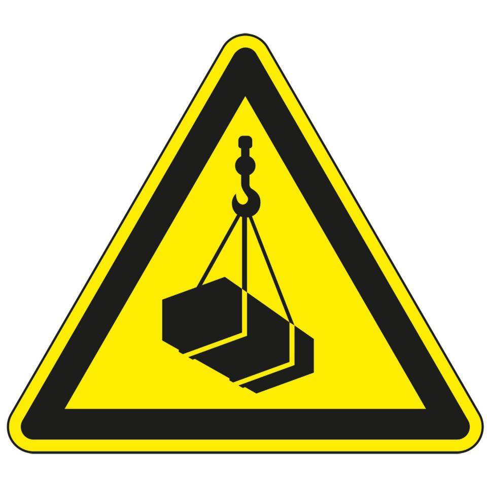 Warnschild Warnung vor schwebender Last, ASR/ISO, Folie, selbstklebend, SL 300mm