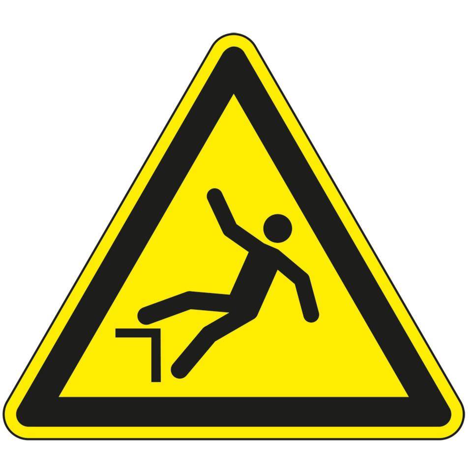 Warnschild Warnung vor Absturzgefahr, Kunststoff, SL 200mm, ASR A1.3, DIN EN ISO 7010 W008