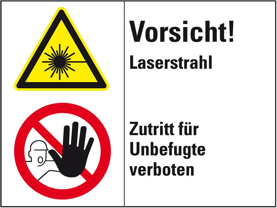 Kombischild mit Symbol Vorsicht! Laserstrahl..., Folie, 200x150mm, ASR A1.3, DIN EN ISO 7010 D-P006 W004