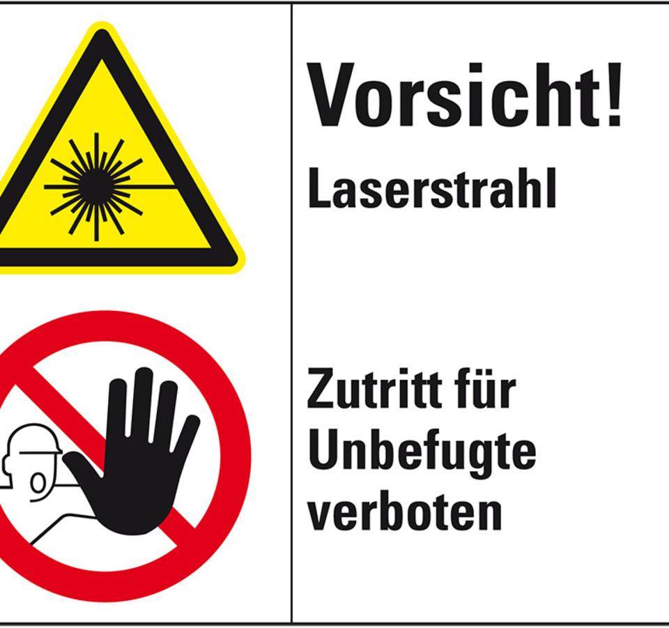 Kombischild mit Symbol Vorsicht! Laserstrahl..., Folie, 200x150mm, ASR A1.3, DIN EN ISO 7010 D-P006 W004