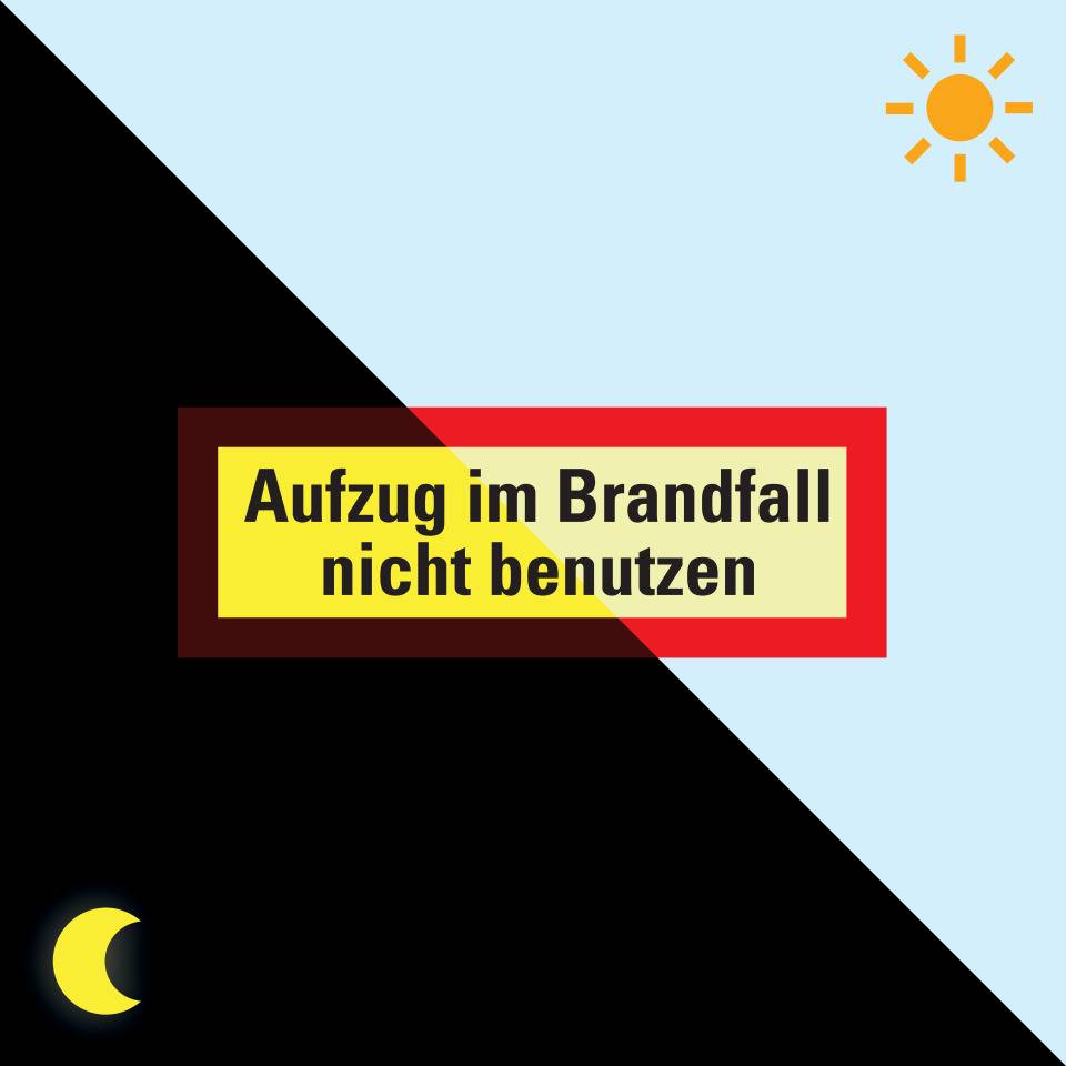 PERMALIGHT® power langnachleuchtend Feuerwehrz. Aufzug im Brandfall nicht ben., Aluminium, 210x74mm, DIN 4066